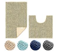 Hodeacc 2 Pcs Non Slip Bath Bathroom Mat Set,High Water Absorbent Density Soft Microfiber Toilet Mat Toilet Pedestal Mat Machine Washable Bathroom Mats Carpet 50x50cm/50x80cm (Camel)