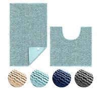 Hodeacc 2 Pcs Non Slip Chenille Bath Bathroom Mat Set,High Water Absorbent Density Soft Microfiber Toilet Pedestal Mat Machine Washable Bathroom Mats Carpet 50x50cm/50x80cm (Light-Blue)