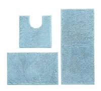 Hodeacc 3 Pcs Non Slip Chenille Bath Mat Set,High Water Absorbent Density Soft Microfiber Toilet Mat Toilet Pedestal Machine Washable Bathroom Mats Carpet (Light-Blue)