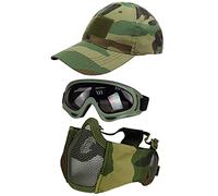 Hodeacc 3 Pcs Tactical Airsoft Mask Goggles Baseball Cap Set,Adjustable Half Face Mesh Mask with Ear Protection,Airsoft Glasses Eye Protection Outdoor Hat for Outdoor BB/CS Game