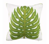 Hodeco Embroidery Throw Pillow Cover 18x18 Home Decor Green Leaf Floor Pillow Cover for Couch 100% Cotton Cushion Cover Pillowcase Tropical Monstera Leaves Embroidered 45x45cm, 1 Piece