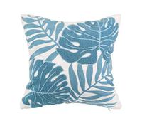 Hodeco Embroidery Throw Pillow Cover 18x18 Light Blue Tropical Leaf Home Décor Turquoise Cushion Cover for Couch 45x45 100% Cotton Floor Pillowcase Teal Plant Monstera Leaf Loop, 1 Piece
