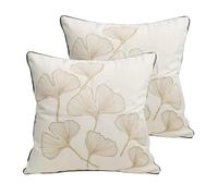 Hodeco Embroidery Throw Pillow Covers 18x18 Fine Thread Golden Ginkgo Leaves Home Decor Floor Pillow Cover for Couch 100% Cotton Cushion Cover Embroidered Throw Pillow Case 45x45cm, 2 Pieces