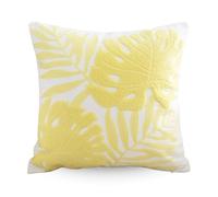 Hodeco Embroidery Throw Pillow Covers 18x18 Floor Pillow Cover for Couch Bed Room Chair 100% Cotton Loop Embroidered Light Yellow Tropical Leaves Cushion Cover Square Pillow Case 45x45cm, 1 Piece