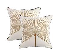 Hodeco Embroidery Throw Pillow Covers 18x18 Home Decor Fine Thread Dandelion Flower Pillow Cover for Couch Bedroom Chair 100% Cotton Canvas Floral Cushion Cover 45x45cm, Beige Pack of 2