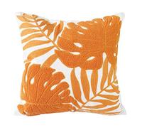 Hodeco Embroidery Throw Pillow Covers 18x18 Home Decor Floor Pillow Cover for Couch Bed Chair 100% Cotton Loop Embroidered Orange Tropical Leaves Cushion Cover Square Pillowcase 45x45cm, 1 Piece