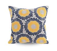 Hodeco Embroidery Throw Pillow Covers 18x18 Home Decor Floor Pillow Cover for Couch Sofa Bed Room Chair 100% Cotton Cushion Cover Pillowcase 45x45cm Yellow Sunflowers Embroidered, 1 Piece