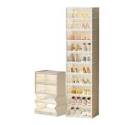Hodeffior 10 Tier Foldable Shoe Rack with Doors for 16-18 Pairs, Transparent Entryway Storage Box, Large Sneaker Shelf with Magnetic Door, Tall Plastic Folding Shoes Cabinet, 45x35.1x174.5cm