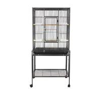 Hodeffior 53 Inch Large Bird Flight Cage on Wheels, Wrought Iron Standing Parrot Cage with Slide-Out Tray & Wooden Perches, Heavy Duty Metal Birdcage for Parakeets, Cockatiels, Conures, Black