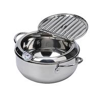 Hodeffior Deep Fryer Pot Tempura Frying Pan 304 Stainless Steel Flat Bottom Japanese Style Cookware W/Lid & Temperature Control Thermometer