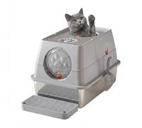 Hodeffior Hodeffior Stainless Steel Cat Litter Box with Two Holes - Wear-Resistant, Flip-Top Design, Anti-Rust, Anti-Splash, Large Size (60x40x39cm) Light Gray