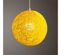 Hodeffior Round Concise Hand-Woven Rattan Vine Ball Pendant Lampshade Light Cover Shape Ceiling Light Light Accessories(15cm Diameter) Yellow + Accessories (lamp Holder, Wire)