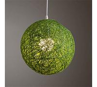Hodeffior Round Concise Hand-Woven Rattan Vine Ball Pendant Lampshade Light Cover Shape Ceiling Light Light Accessories(15cm Diameter) Green + Accessories (lamp Holder, Wire)