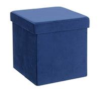 Hodge and Hodge Dark Navy Folding Storage Ottoman 38cm Cube With Plush Velvet Fabric Cover Padded Lid Ideal Extra Seat Foot Stool Toy Box Magazine Tidy Home Towel Bedroom Linen Hamper 40L Capacity