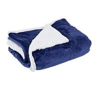 Hodge and Hodge Flannel Blanket Throw With Sherpa Fleece Lining 150x200cm - Navy