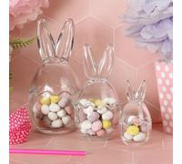 Hodge and Hodge Glass Bunny Jars with Ears (Set of 3) - Easter Candy Storage with Cracked Egg Lids - Sweet Containers for Mini Eggs & Treats - Spring Decor (21cm, 17cm, 11cm)