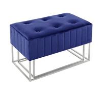 Hodge and Hodge Nesting Ottoman Stools Set Of 2 Velvet Pouffes Silver Metal Legs - Navy