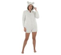 Hodge and Hodge Womens Hooded Romper Winter Nightwear Sherpa Fleece Casual Playsuit Grey - L