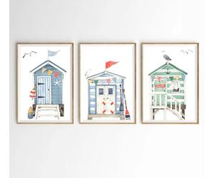 Hodge Creations Colourful Beach Huts Watercolour Style A3 Set of 3 Unframed Prints Wall Art Decor Picture Poster New Gift Present SELECT SIZE BELOW A5 A4 A3