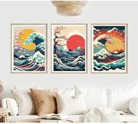 Hodge Creations Colourful Big Wave Illustration Set of 3 Unframed A3 Prints Wall Art Decor Picture Poster New Gift Present SELECT SIZE BELOW A5 A4 A3
