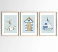 Hodge Creations Nautical Beach Hut Ships Anchor Sail Boat Watercolour Style A3 Set of 3 Unframed Prints Wall Art Decor Picture Poster New Gift Present SELECT SIZE BELOW A5 A4 A3