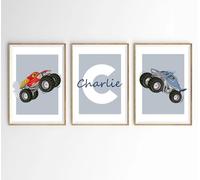 Hodge Creations Personalised Monster Trucks Set of 3 Unframed A3 Prints Wall Art Decor Picture Poster New Gift Present SELECT SIZE BELOW A5 A4 A3