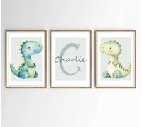 Hodge Creations Personalised Watercolour Dinosaurs Set of 3 Unframed A3 Prints Wall Art Decor Picture Poster New Gift Present SELECT SIZE BELOW A5 A4 A3