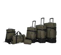 Hodge & Hodge Safari 6-Piece Luggage Set Soft-Shell Olive Green Water-Repellent PU Telescopic Handles Inline Wheels Backpack Duffle Wash Bag Lightweight Durable Organised Travel Suitcases