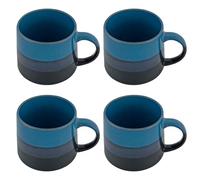 Hodge & Hodge Set of 4 Blue Stoneware Coffee Mugs - 530ml Wide Base Tea Cups with Gradient Glaze, Large Handle - Rustic Ceramic Design - Microwave & Dishwasher Safe - New Home Gift Idea