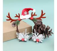 HODIHIWI Antler Headband Hair Clips Reindeer Horns Crown Santa hat for Women Girls Christmas Cosplay Prom Halloween Cosplay Photo Shoot