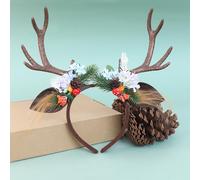 HODIHIWI Antler Headband Reindeer Horns Crown with Ears Fairy Flower Woodland Headpiece for Women Girls Christmas Cosplay Prom Halloween Cosplay Photo Shoot