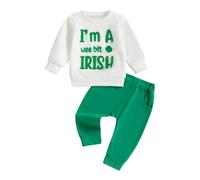 HodJIU Baby Boy Girl St Patricks Day Outfits Clothes Green Shamrock Printed Long Sleeve Sweatshirt Jumper Trousers Sweatpants Kids 2pcs Tracksuit Sets (Green im a wee bit irish, 2-3 Years)