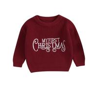HodJIU Baby Boys Girls Christmas Jumper Long Sleeved Knitted Sweater Pullover Newborn My First Christmas Outfits Winter Knitwear Xmas Top (B-Red, 3-6 Months)