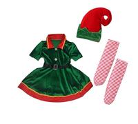 HodJIU Baby Girls Elf Costume Infant Christmas Green Romper Dress Velvet Party Dresses with Hat Striped Socks Set Kids 3pcs Xmas Outfits Green Suit (A-Green Red, 1-2 Years)