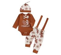 HodJIU My First Christmas Baby Boy Outfit Suit Bow Tie Romper Suspenders Trousers Hats Set Newborn Christmas Clothes Baby Boy Gentleman Outfit Xmas (Brown Gingerbread Man, 6-12 Months)