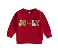HodJIU Newborn Baby Christmas Jumper Sweatshirt Boys Girls Oversized Fleece Letters Embroidery Pullover Shirt Tops Winter Clothes Xmas Outfits Jumpers (a-Red, 18-24 Months)