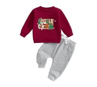 HodJIU Toddler Baby Boys Christmas Outfits Gingerbread Man Cousin Crew Embroidery Jumper Long Sleeve Sweatshirts Pants 2pcs Set Unisex Tracksuit Newborn Xmas (Red, 12-18 Months)