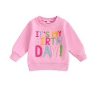 HodJIU Toddler Baby Girl First Birthday Outfit Letter One Two Three Four Five Six Embroidery Sweatshirt Jumper Pullover Tops Cake Smash Clothes (Pink It's My Birthday, 3-4 Years)