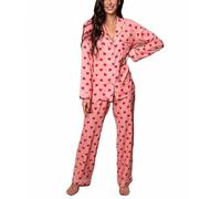 HodJIU Womens Pyjama Set Pjs Valentine's Day Heart Print Pajama 2 Pieces Long Sleeve Button Shirt Trouser Sleepwear Loungewear Sets (Red, XL)