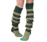 HodJIU Women's Striped Over the Knee Socks Knitted Thigh High Socks Casual Long Boot Socks Stockings Leg Warmers for Ladies Girls (Dark Green, One Size)
