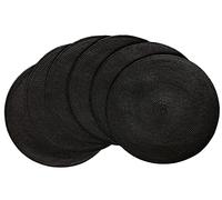 HODJOY Placemats, Round Braided Placemats for Dining Tables, Woven Non-Slip Washable Table Mats, Set of 6, 15 inch, Black