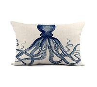 HODKHNO Throw Pillow Cover 12x20 Inch Squid Oversize Vintage Octopus Blue Freshen Up Nautical Sea Home Decor Pillowcase Lumbar Pillow Case Cushion Cover for Sofa Couch Bed