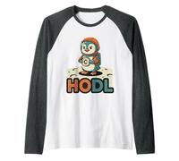HODL Penguin Astronaut Moon Crypto Retro Cartoon Raglan Baseball Tee