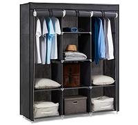 Hododou Portable Wardrobe Large Canvas Wardrobe Clothes Storage Organizer with 2 Hanging Rail Foldable Closet for Living Room, Bedroom 175 x 150 x 45CM Grey