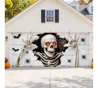 Hodola 7x16 ft Halloween Garage Door Cover, 3D Red Eye Skeleton