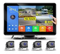 Hodozzy 4 Reversing Cameras 10.1 inch Touchscreen Monitor 4 Split Screen 360° DVR, Blind-Spot Alert, Parking Guard, Front Back Left and Right Rear View Camera, Night Vision Cameras for Cars/Trucks
