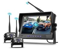 Hodozzy Digital Wireless Reverse Camera System Kit with 2 Backup Camera,9 Inch IPS Reversing Monitor with Waterproof, Night Vision, Loop Record, Blind Spot Warning,Reverse Camera for Car/Trucks/RV/Van