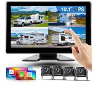 Hodozzy Reversing Camera Kit for Vans with 10.1 inch HD Monitor and 4 Reverse Cameras 64G SD Card Wireless Carplay Android Auto, Wide Angle/Waterproof/Night Vision,DVR/USB for Truck/RV/Bus/Van