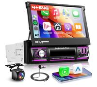 Hodozzy Single Din Android Car Stereo with 4GB+64GB, Wireless Carplay & Android Auto, 7 Inch Flip Out Touchscreen Car Radio GPS Navigation, Bluetooth 5.0, FM/RDS Radio, Reverse Camera, AUX & Dual USB