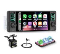 Hodozzy Single Din Car Stereo Radio with Wireless Carplay Android Auto, 5.1 inch HD In-Cell Touchscreen Single Din Radio Radio with Bluetooth 5.0 EQ Mirrorlink FM SWC Backup Camer USB/Type-C Ports